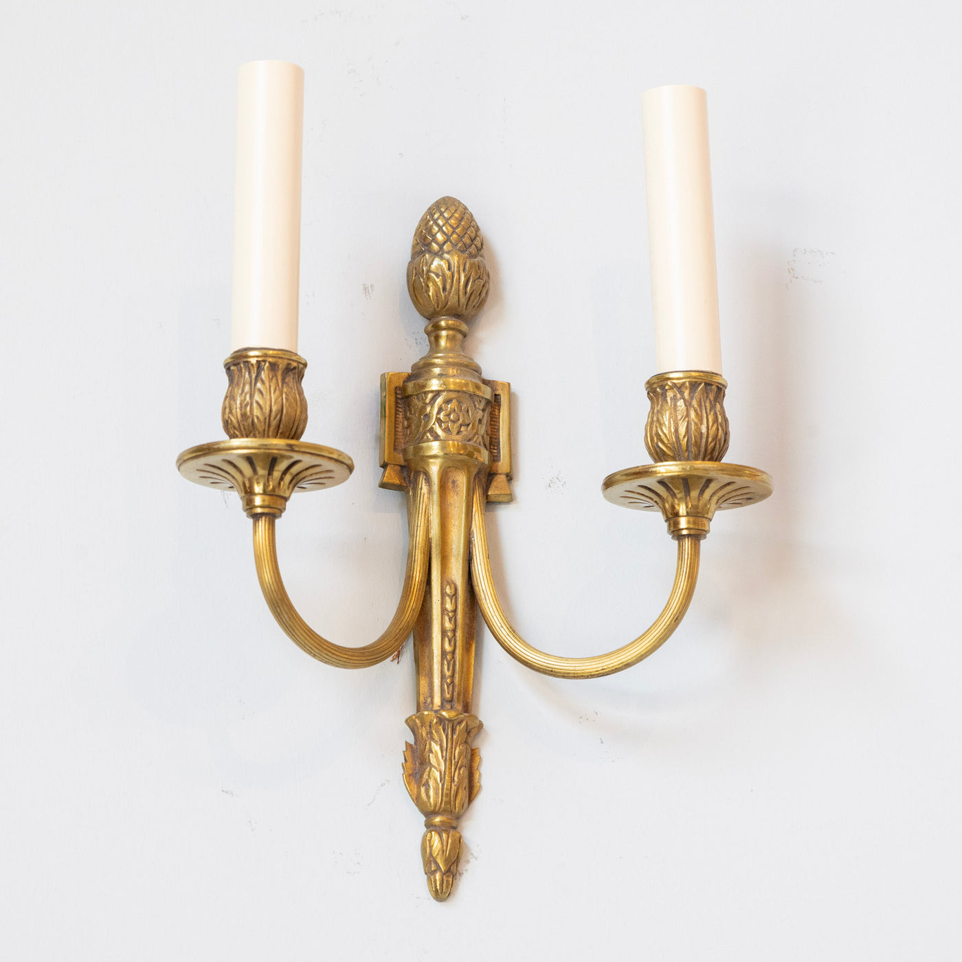 Louis XVI Brass Two-Arm Wall Sconce – Pinecone & Leaf Carvings