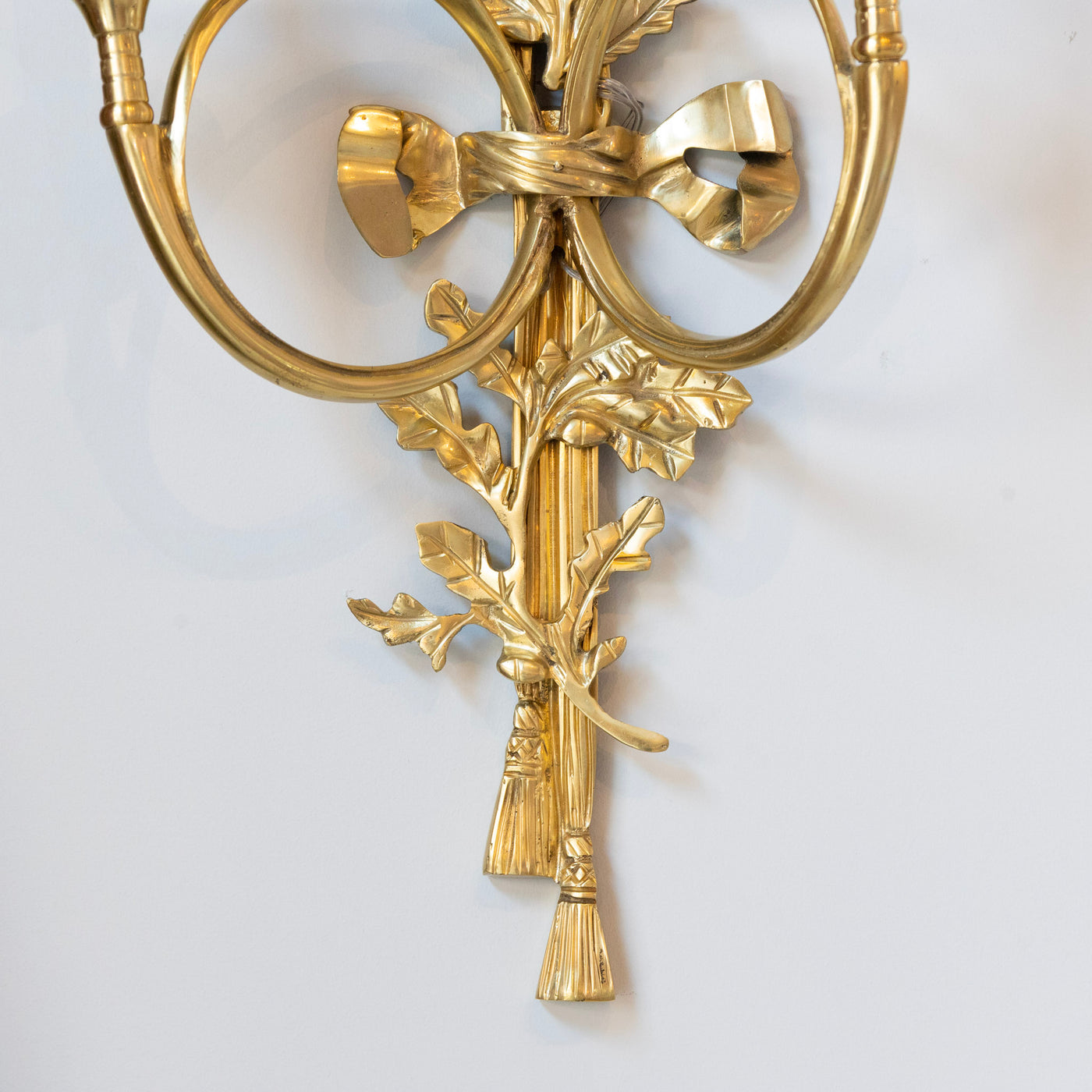 Pair of Louis XVI Brass Sconces – Bow Frame & Laurel Detailing - Wired Sconces | Le Chateau (Atlanta, GA) • 6