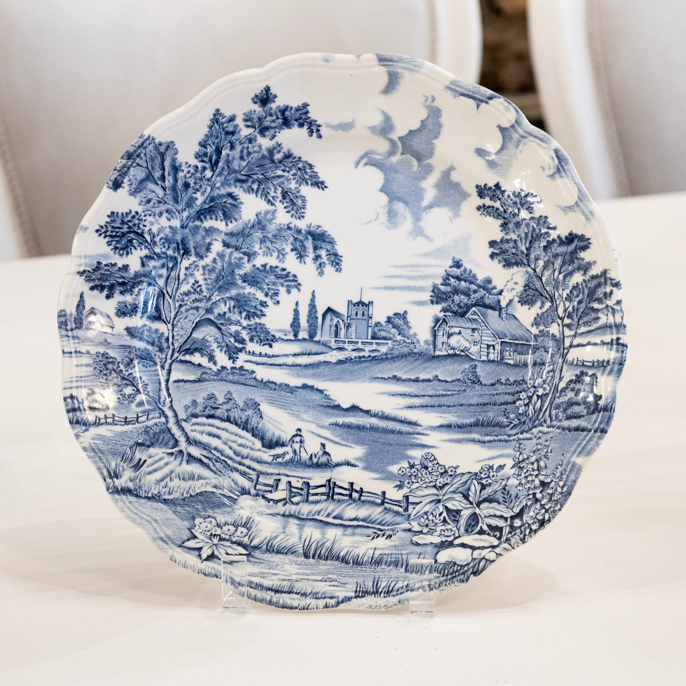 Luneville Hand-Painted Blue Porcelain Dinner Service – 41-Piece French “English Style” Countryside Set (c. 1930s–1950s)