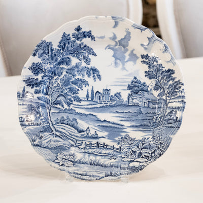 Luneville Hand-Painted Blue Porcelain Dinner Service – 41-Piece French “English Style” Countryside Set (c. 1930s–1950s)