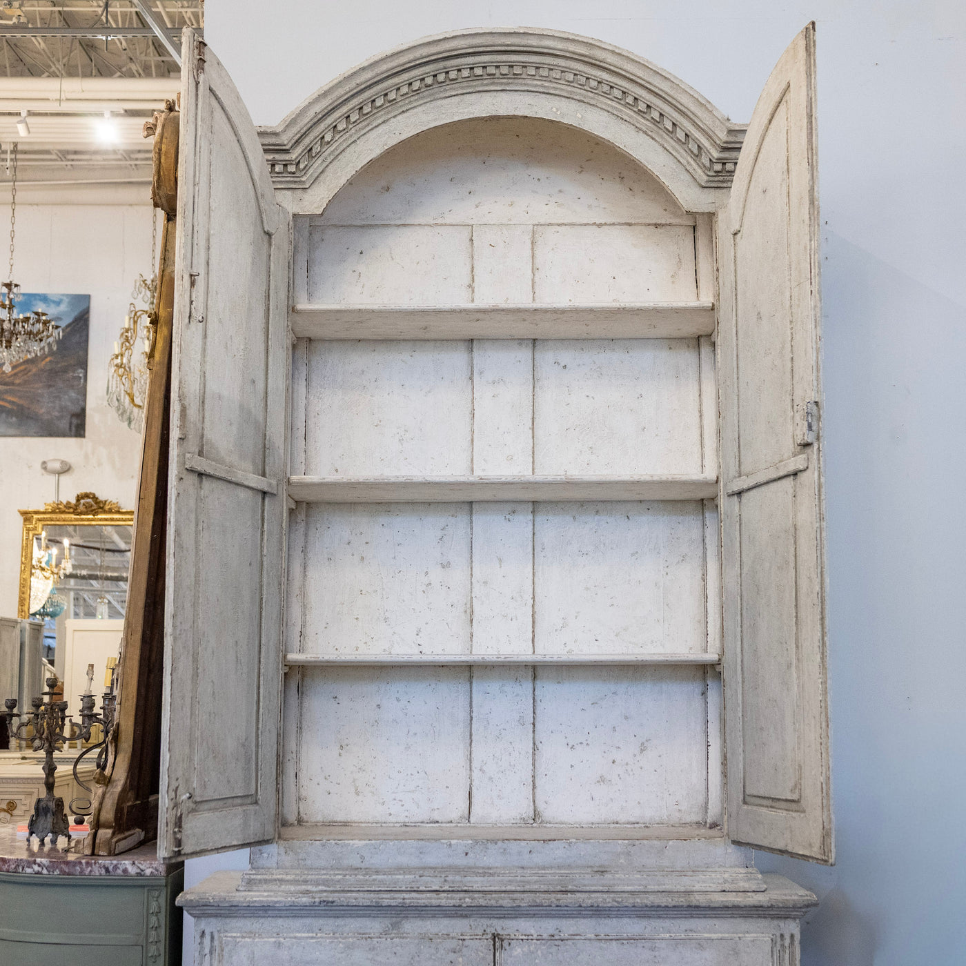 Pair of Swedish Tall Painted Cabinets – Distressed Grey Finish