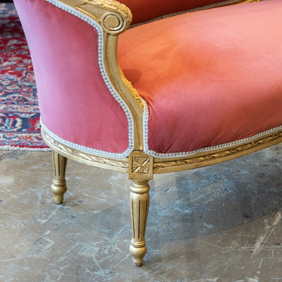 Louis XVI Gilded Settee – Dark Pink Velvet Upholstery