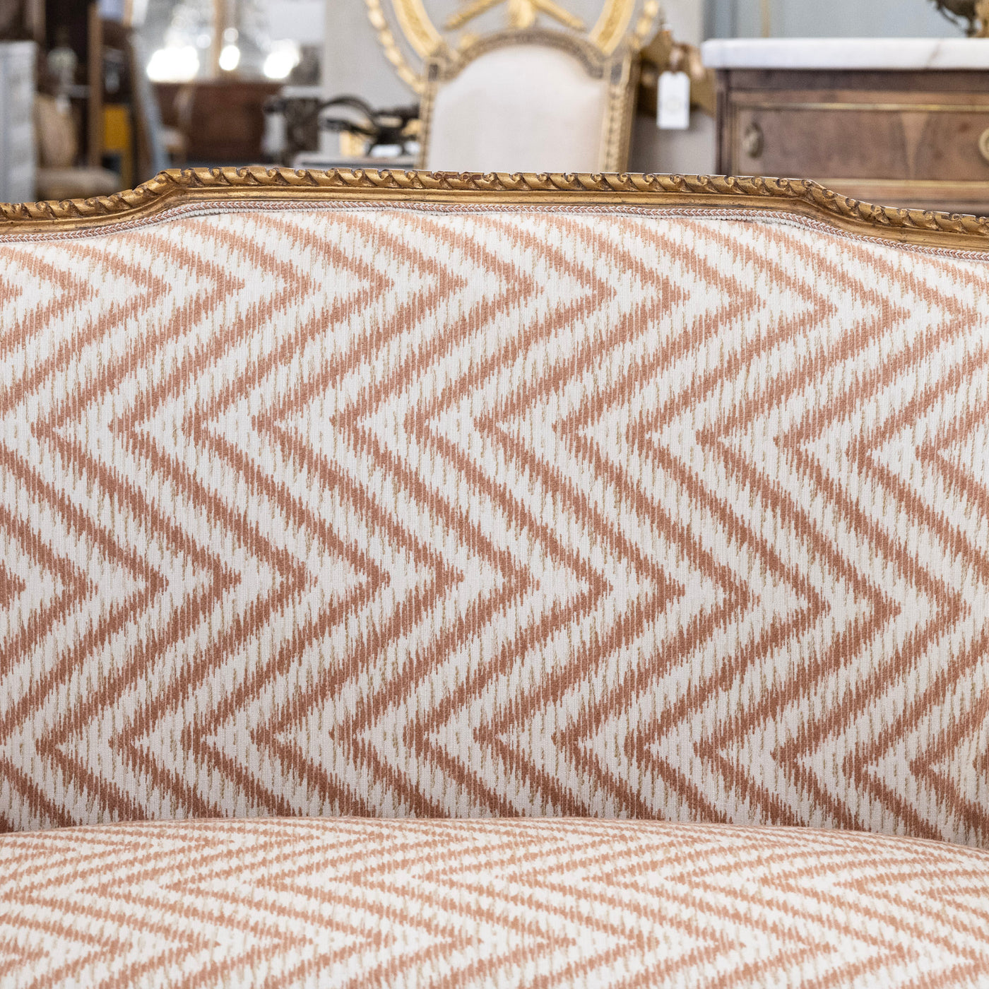 Louis XVI Gilded Settee – Pink Chevron Upholstery