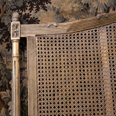 Louis XVI Gold Cane King Size Bed Set – Carved Crest & Fluted Posts