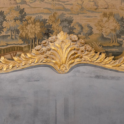 Louis XV Gilded Carved Ornate King Size Headboard – Dark Blue-Grey Velvet