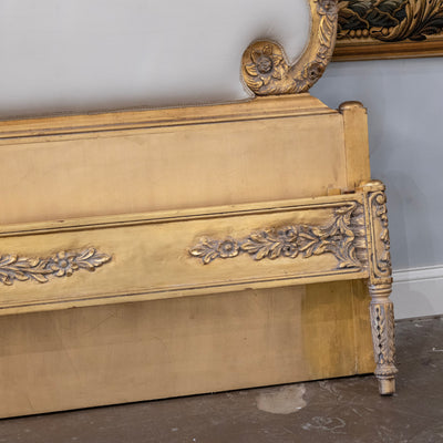 Louis XV Gilded Ornate King Bed Set – Sculpted Trim with Carvings & Soft White Velvet