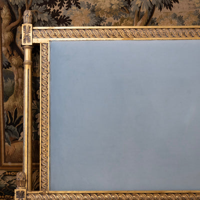 Louis XVI Gilded King Size Bed Set – Carved Frame & Posts with Powder Blue Velvet