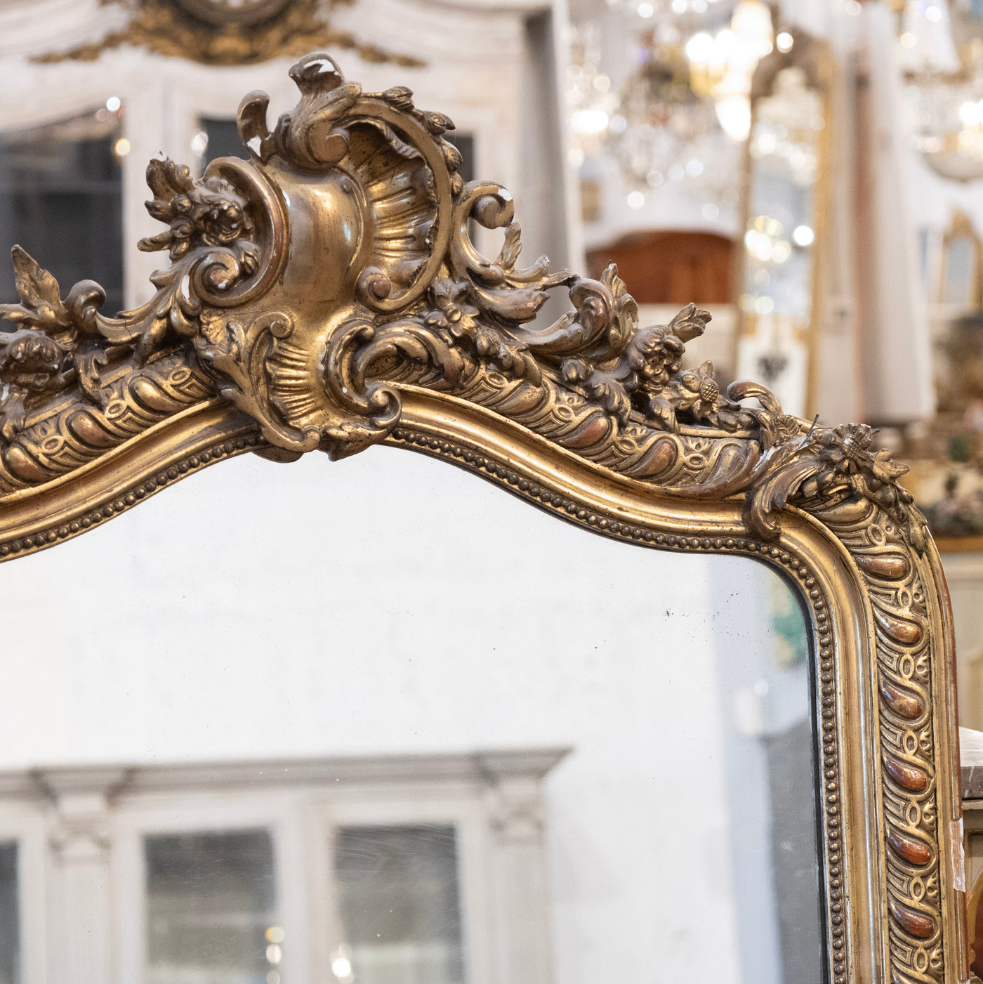 18th Century Ornate French Gilded Mirror – Acanthus Leaf Frame & Shell Crest