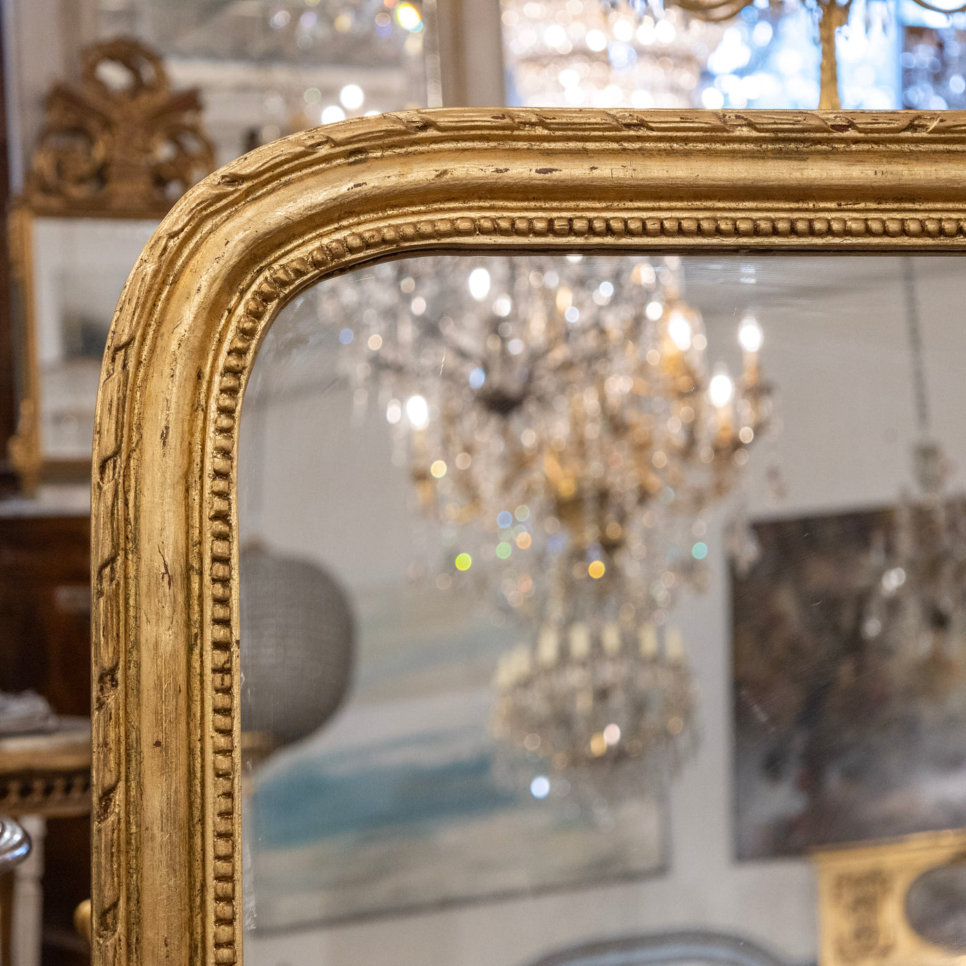 Louis Philippe Wide Gilded Mirror – Beaded & Rope Carved Trim