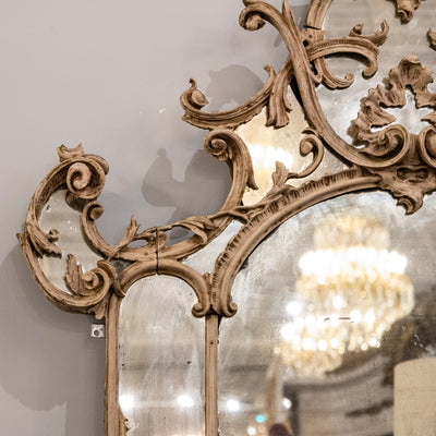 18th Century French Chippendale Mirror – Carved Scrollwork & Heavy Foxing