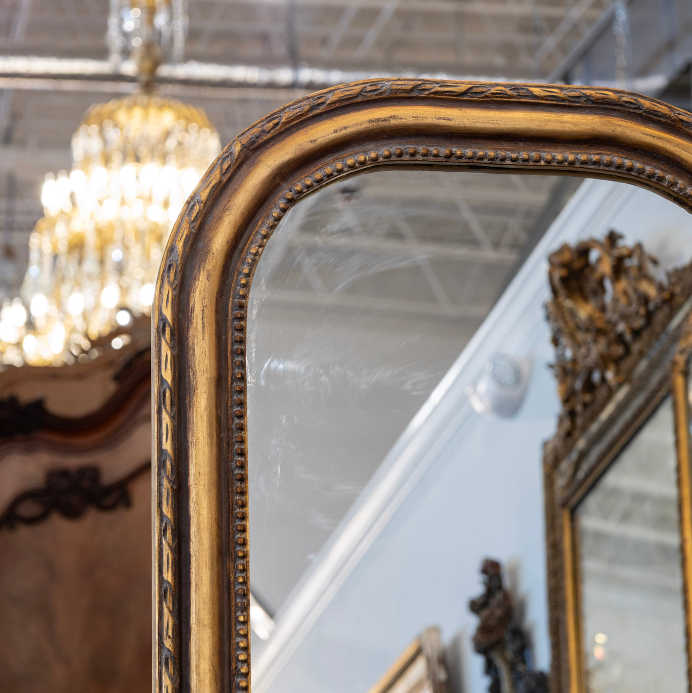 Louis Philippe Mirror – Tall Gold Frame with Rope & Beaded Trim