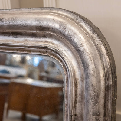 Louis Philippe Silver Gilded Floral Trim Mirror – Original Glass & Distressed Patina