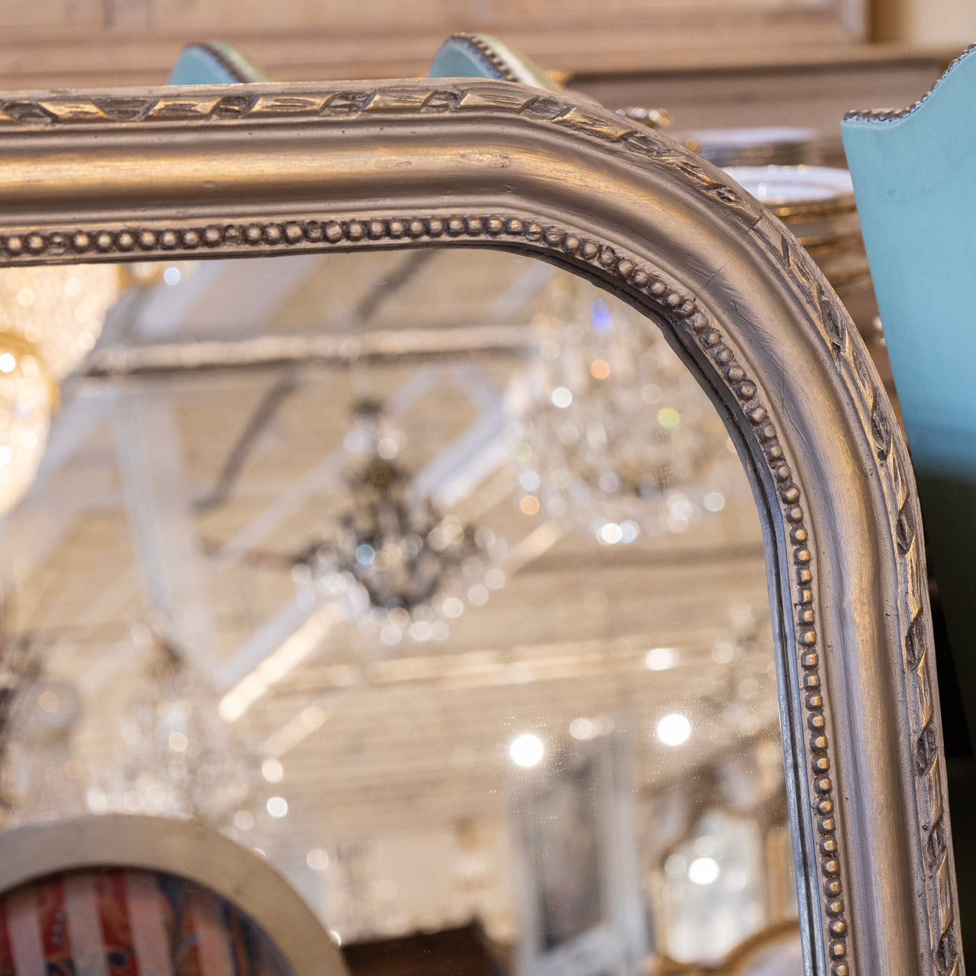 Louis Philippe Champagne Finish Mirror – Beaded & Rope Carved Trim