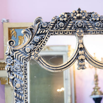 Louis XVI Mirror – Carved Floral Garland Frame with Aged Patina