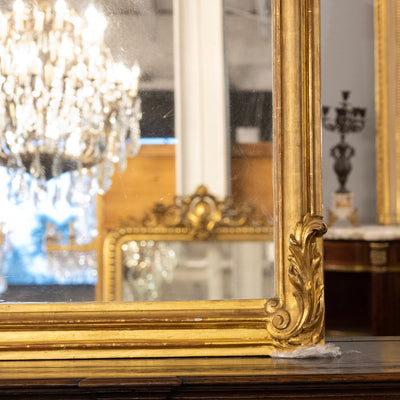 Grand 17th Century French Gilded Mirror – Ornate Rococo Crest & Floral Carvings