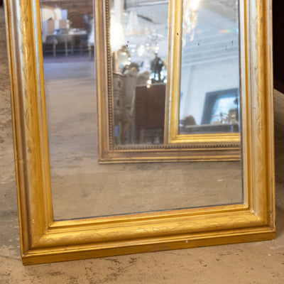 Louis Philippe Gilded Mirror with Floral Trim & Carved Crest