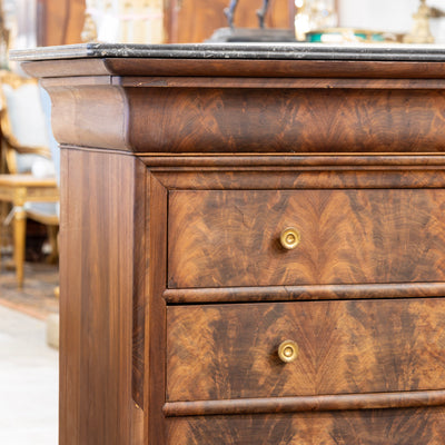 Louis Philippe Burl Wood Chest – Black Marble Top & Brass Hardware