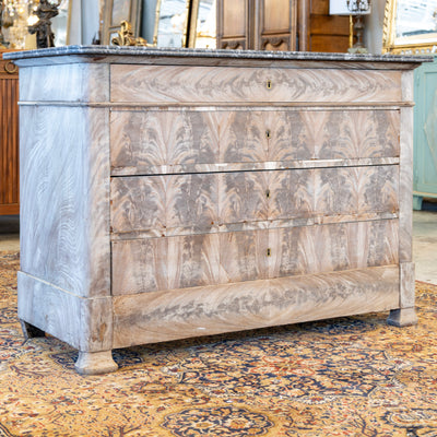 Louis Philippe Stripped Burl Wood Chest – Black Marble Top