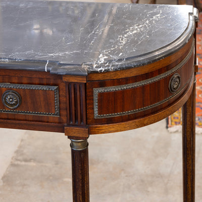 Louis XVI Demilune Console Table – Black Marble Top & Bronze Pulls
