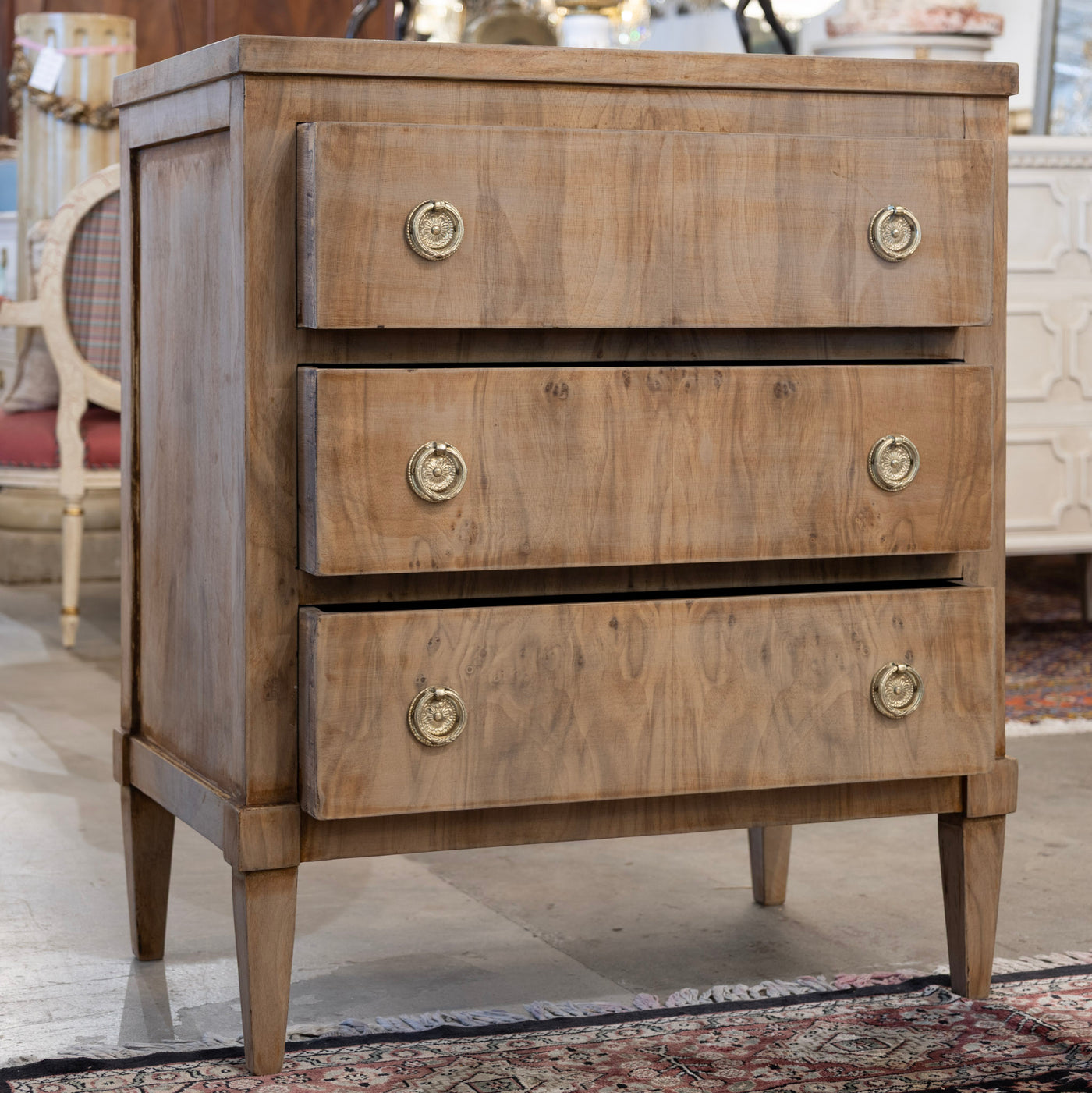 Art Deco Nightstand – Stripped Wood & Brass Pulls
