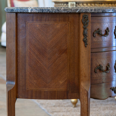 Louis XV Demilune Commode – Marble-Top & Cabriole Legs