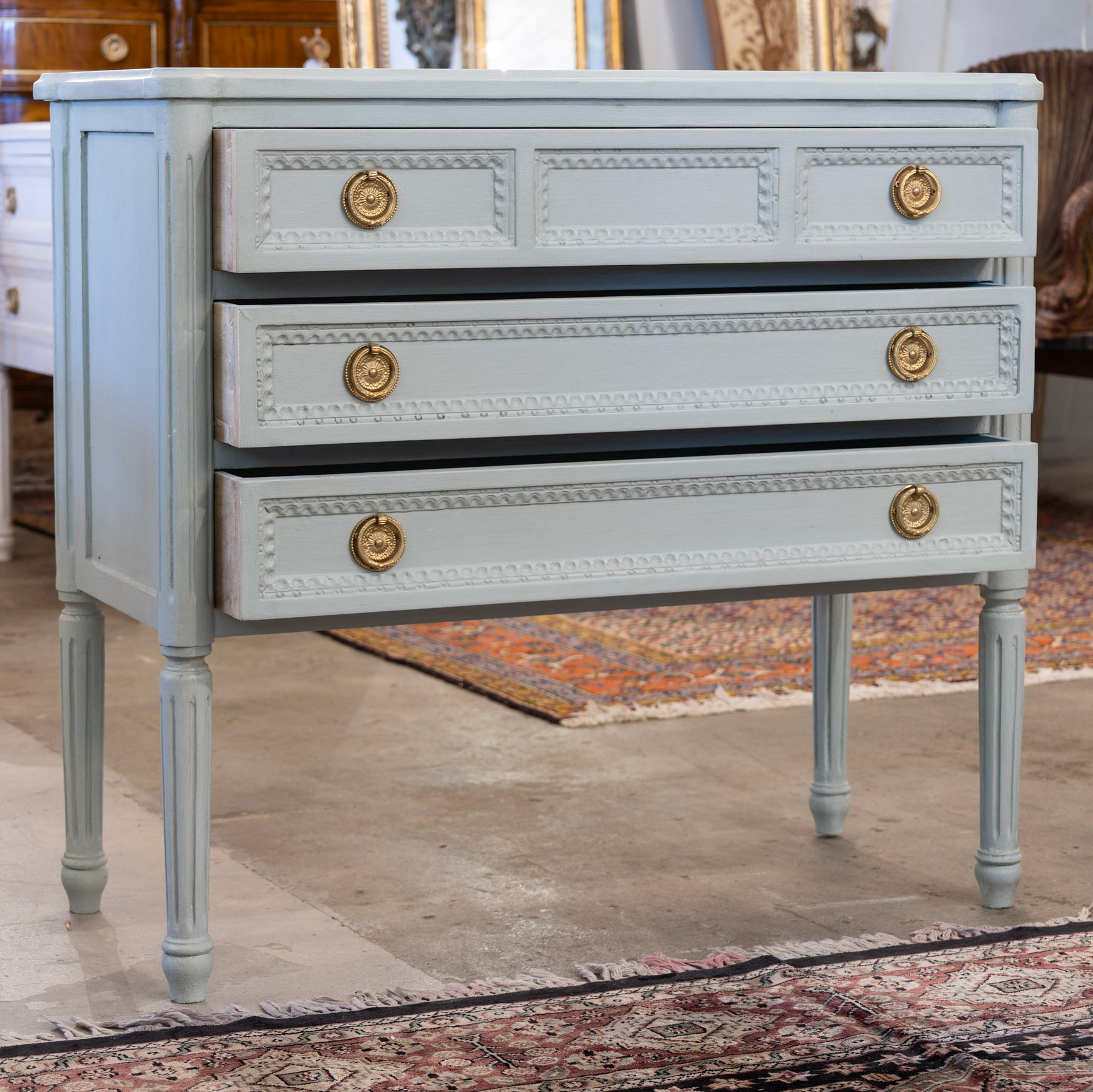 Swedish 3-Drawer Nightstand – Beaded Trim & Rounded Corners in Soft Gr ...