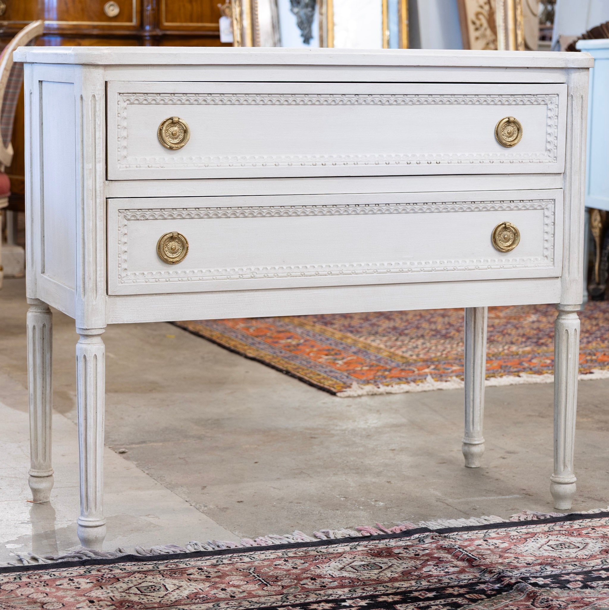 Swedish 2-Drawer Nightstand – Beaded Trim & Rounded Corners in Antique ...