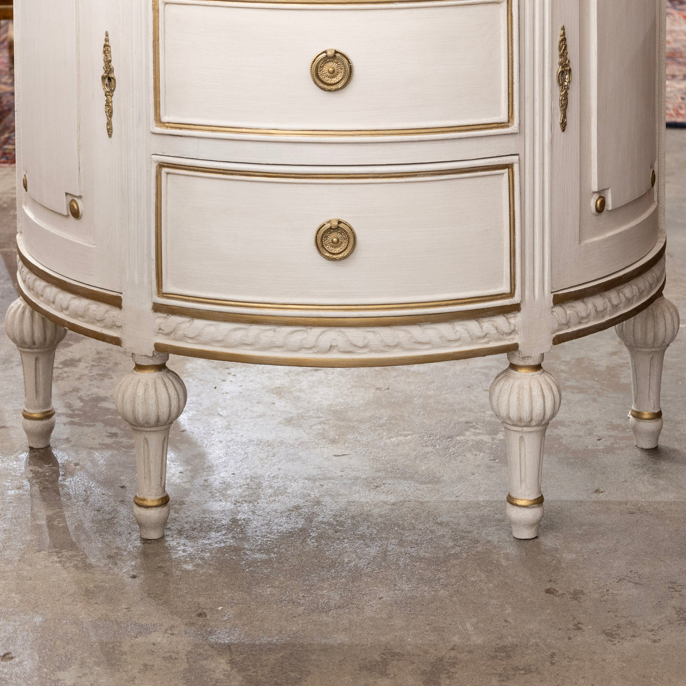Swedish Demilune Chest – White with Gold Trim