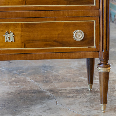 Louis XVI Burl Wood Nightstand – Gold Inlay & White Marble Top