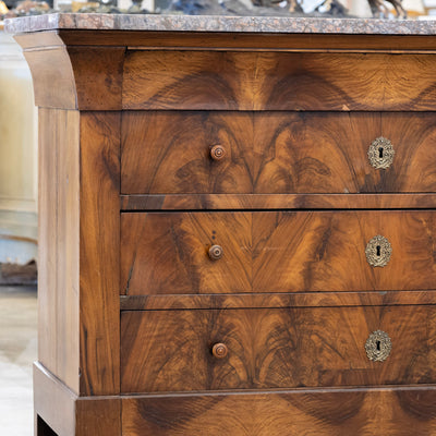 Louis Philippe Burl Wood Chest – Rounded Feet & Breccia Marble Top