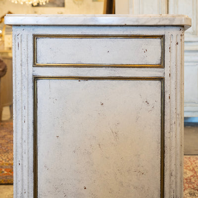 Louis XVI 3-Drawer Chest – White Distressed Finish with Marble Top