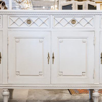 Swedish Four-Door Sideboard –  Lattice Carved Detail in Dove White