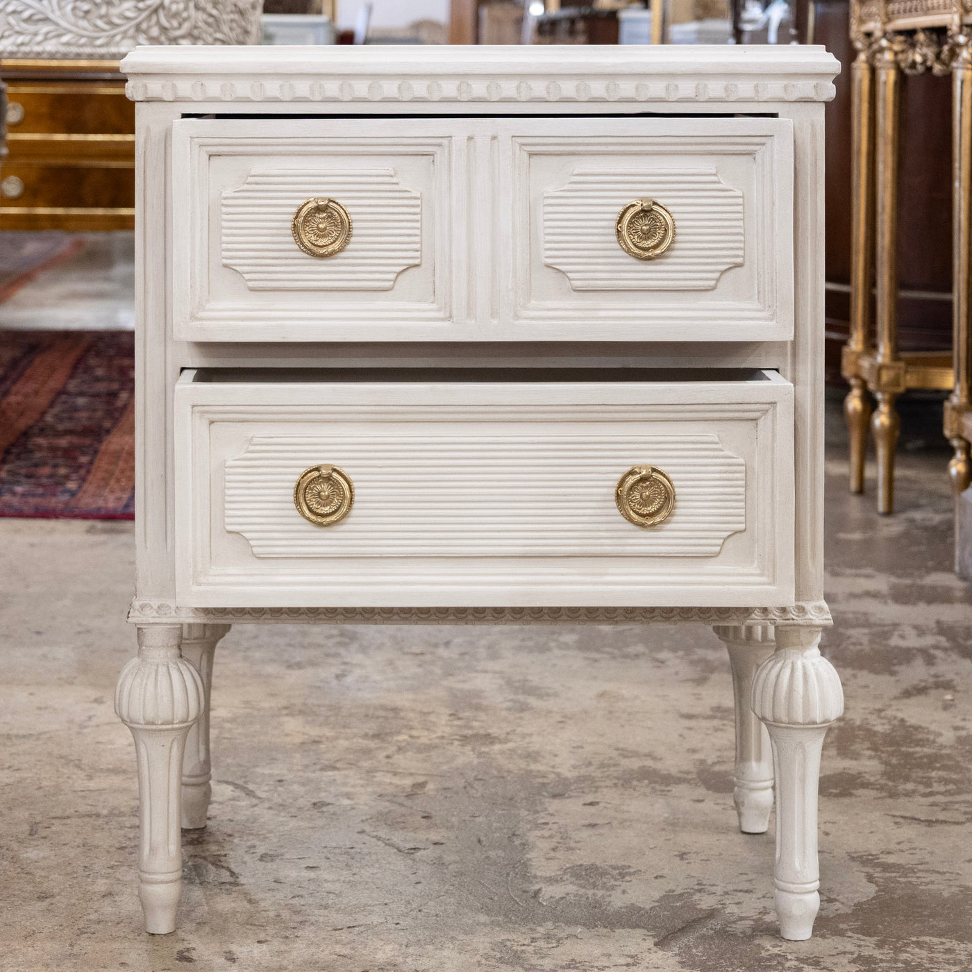 Swedish Painted 2-Drawer Short Nightstand – Antique White