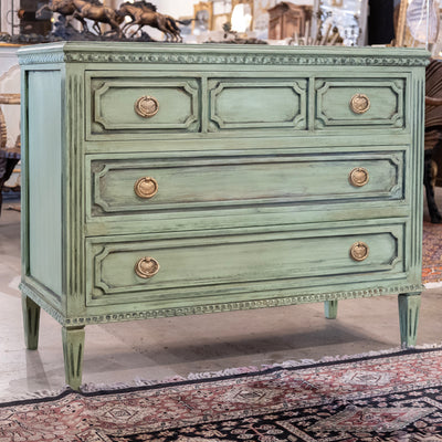 Swedish 3-Drawer Carved Chest – Distressed Green Finish