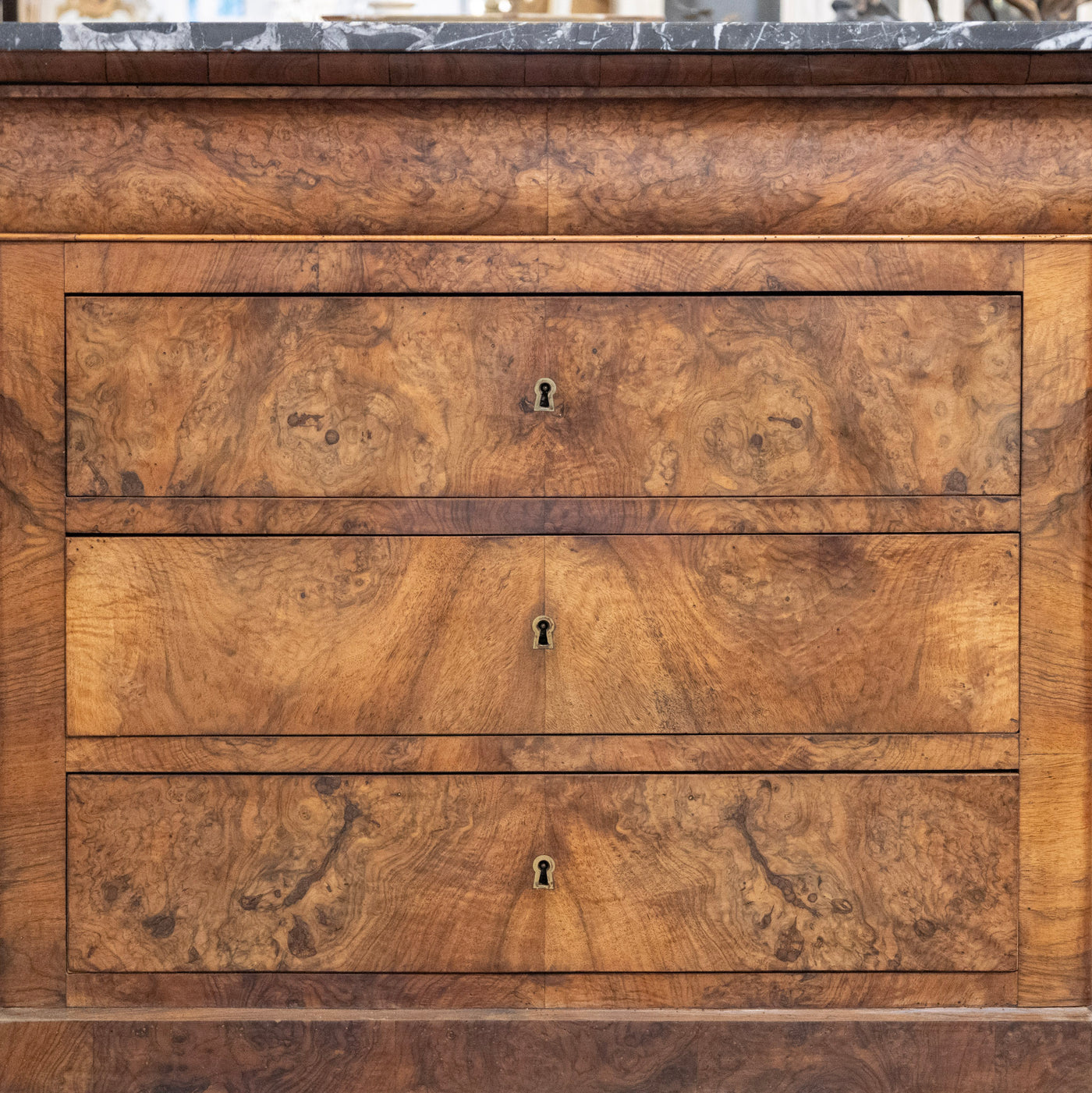 Petite Louis Philippe Chest – Burl Wood & Black Marble Top