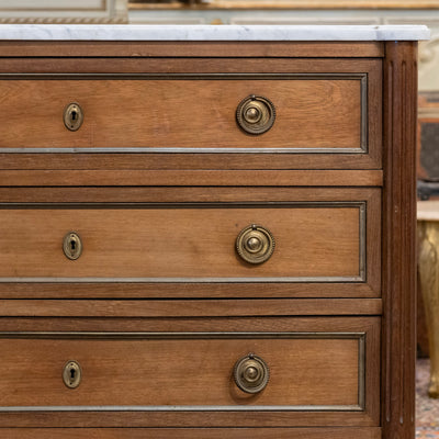 18th century Louis XVI Chest – Brass Trim & White Marble Top