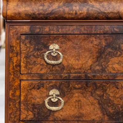 Louis Philippe Marbled Burl Wood Chest – Ornate Pulls
