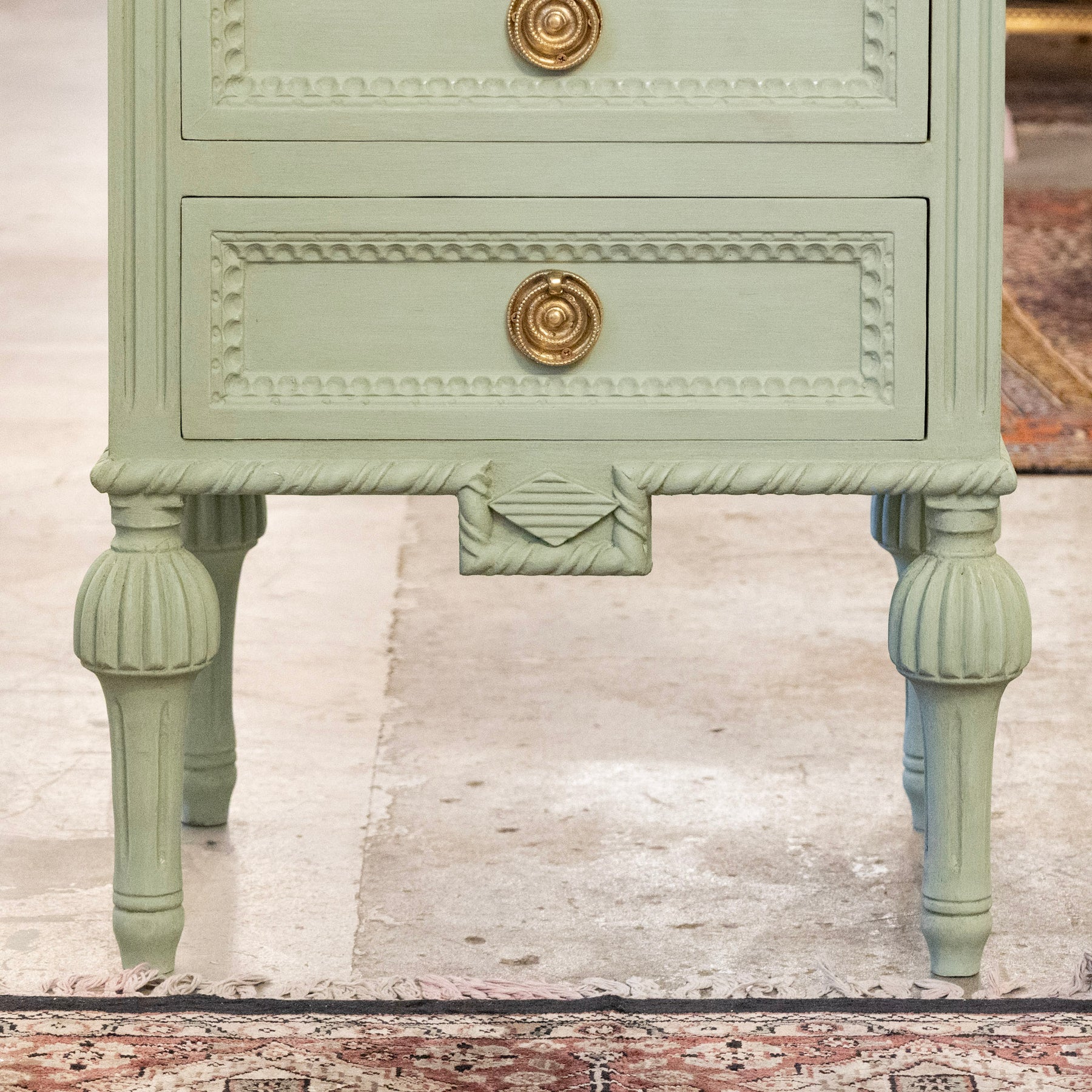 Swedish 3 Drawer Green Nightstand - Twisted Trim & Ballerina Legs – Le ...