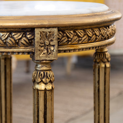 Louis XVI Side Table – Carved Trim & White Marble Top