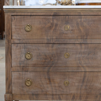 Louis XVI 3-Drawer Nightstand – Burl Wood with White Marble Top