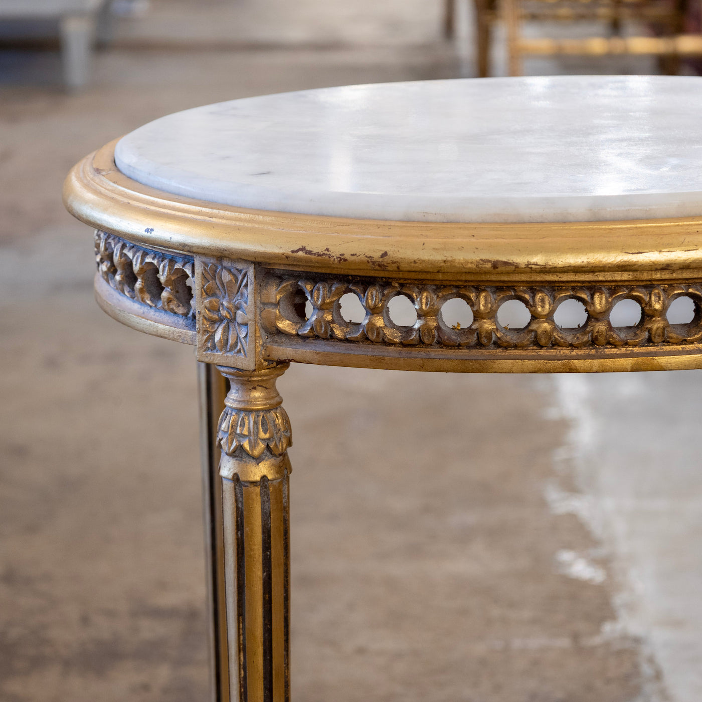 Louis XVI Gilded Oval Side Table – White Marble Top