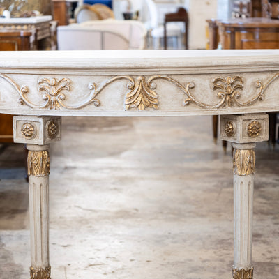 Louis XVI Demilune Console Table – Hand-Painted Gold Detail
