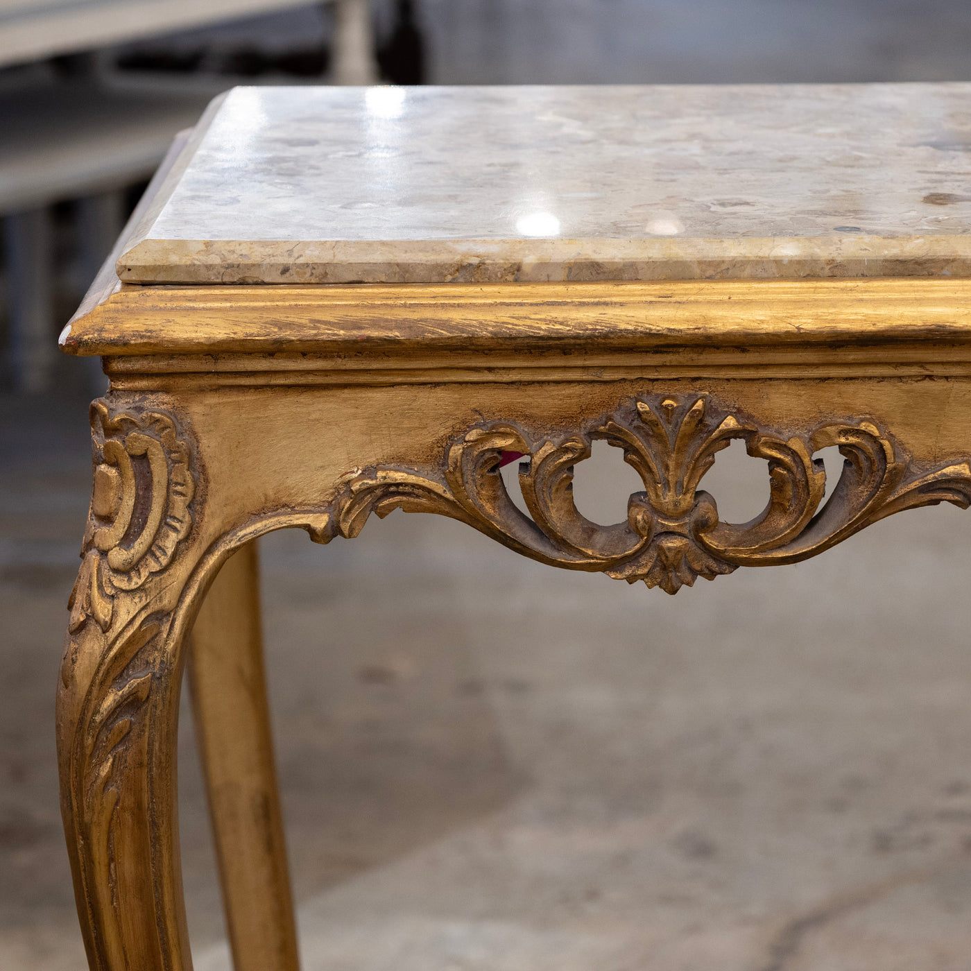 Louis XV Side Table – Gilded Carvings &  Breccia Marble Top