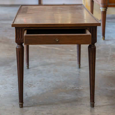 Louis XV Walnut Coffee Table – Slide-Out Leather Panel & Chevron Inlay