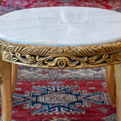 Louis XV Round Gilded Coffee Table – Carved Base & White Marble Top