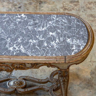 Italian Oval Coffee Table – Gilded Carvings & Gray Marble Top