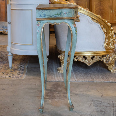 Italian Painted Console Table – Green with Floral Motifs & Gilded Accents