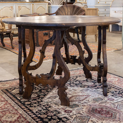 Italian Carved Sculptural Walnut Center Table – Formed By Pair of Demilune Consoles