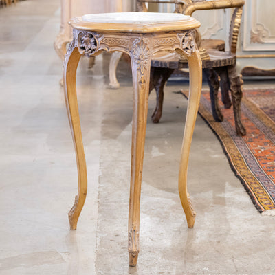 Louis XV Gilded Triangular Side Table – White Marble Top