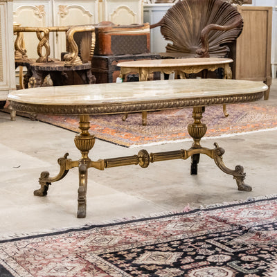 French Brass Oval Coffee Table – Green Onyx Top